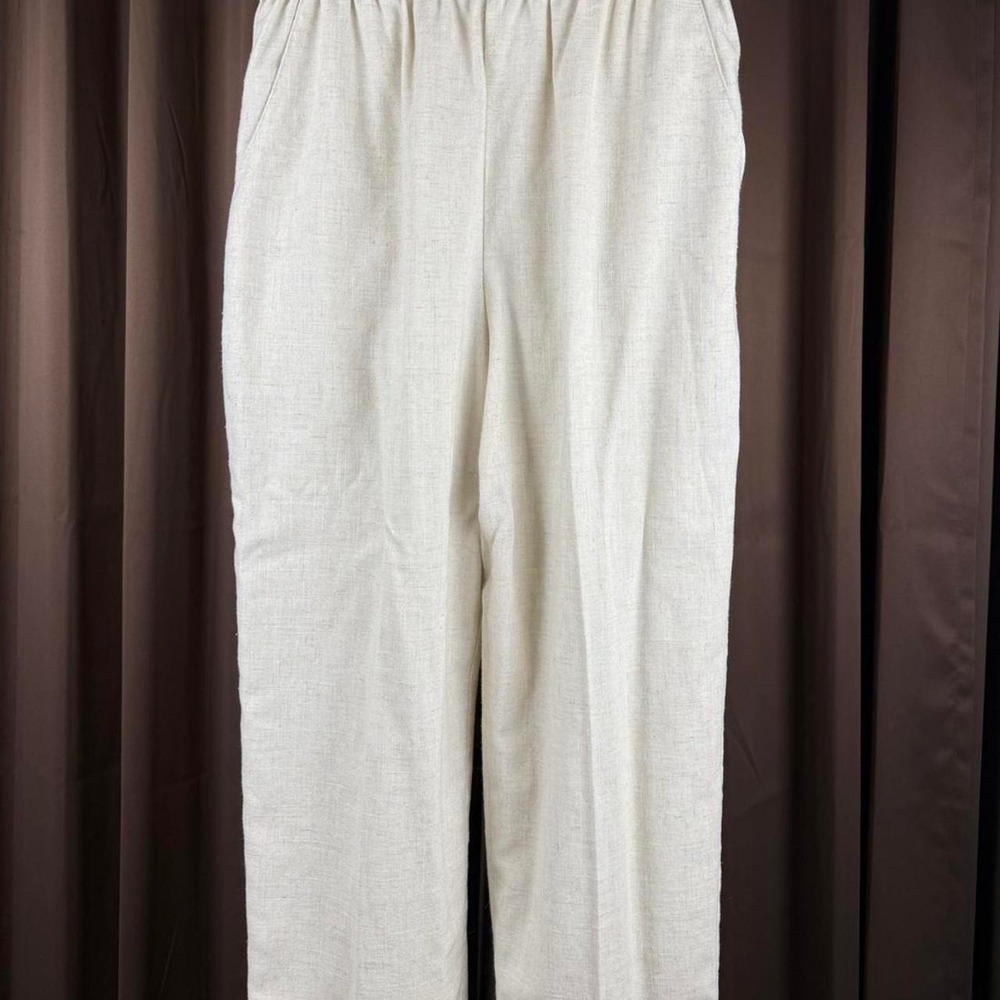 Briggs Womens Cream Linen Blend Straight Leg Elastic Waist Pants Size 10 100-612